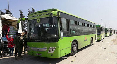 Evacuation de la 2e partie des terroristes et de leurs familles de Jobar, Zamalka, Irbine et Ein Tarma


